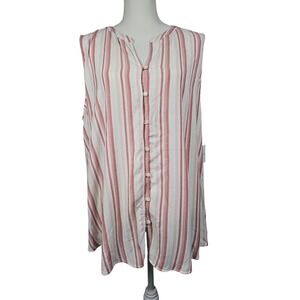 Liz Claiborne Sleeveless Button Front Striped Shirt Pink Gold Metallic Womens XL